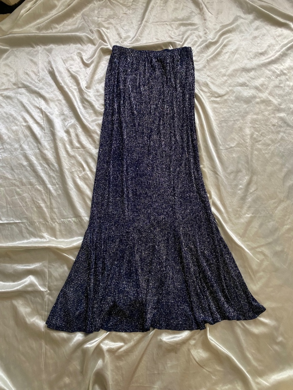Vintage 1990s Navy Silver Metallic Maxi Skirt Boho Fairy Mermaid Size 8